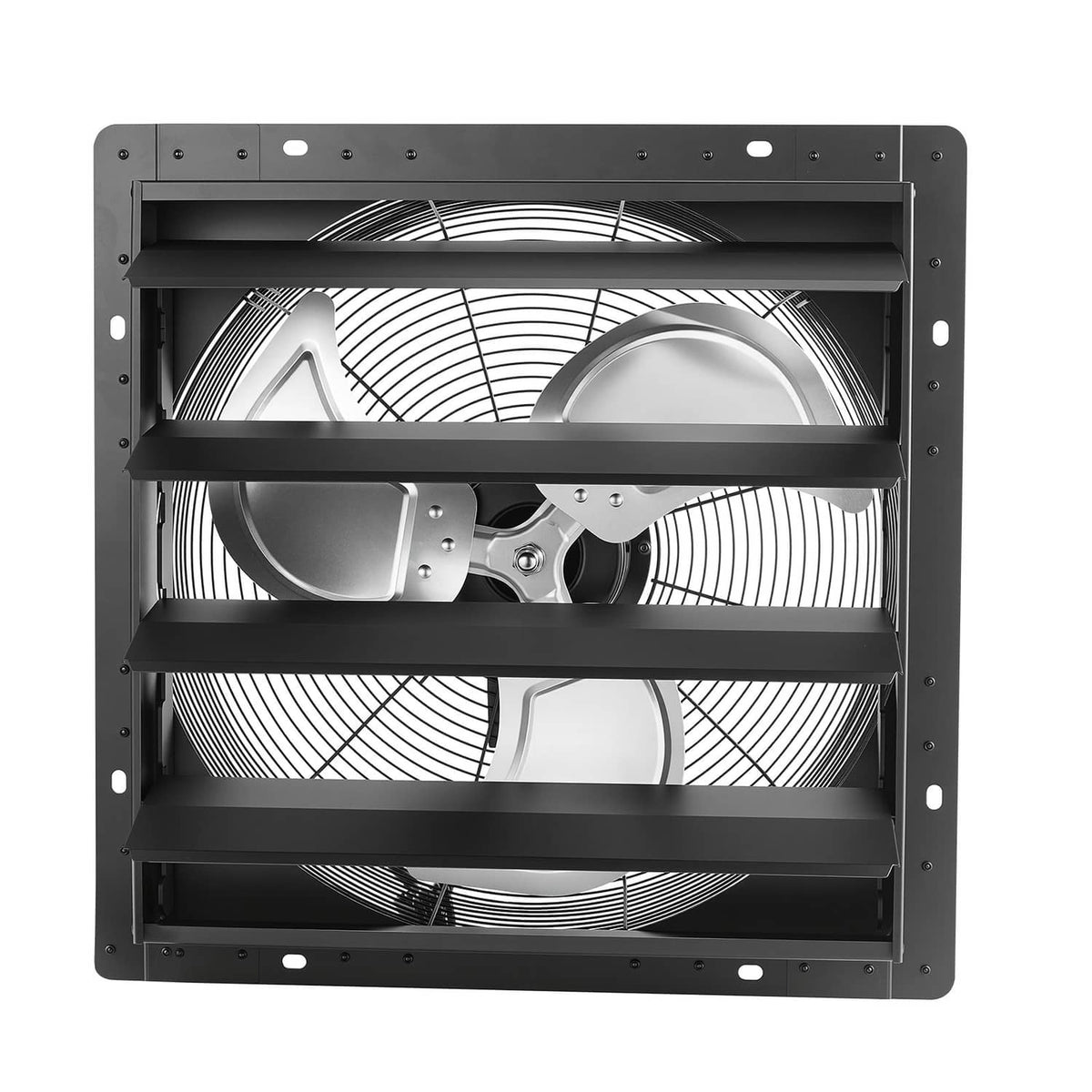 18 in wall-mount shutter exhaust fan with adjustable louvers, black metal frame