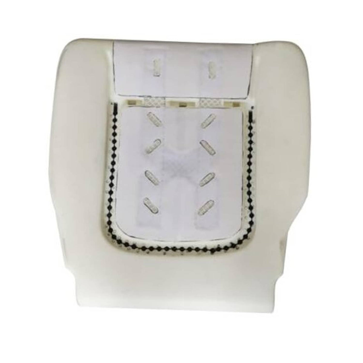Light beige seat foam cushion insert with stitched edges and rectangular center panel