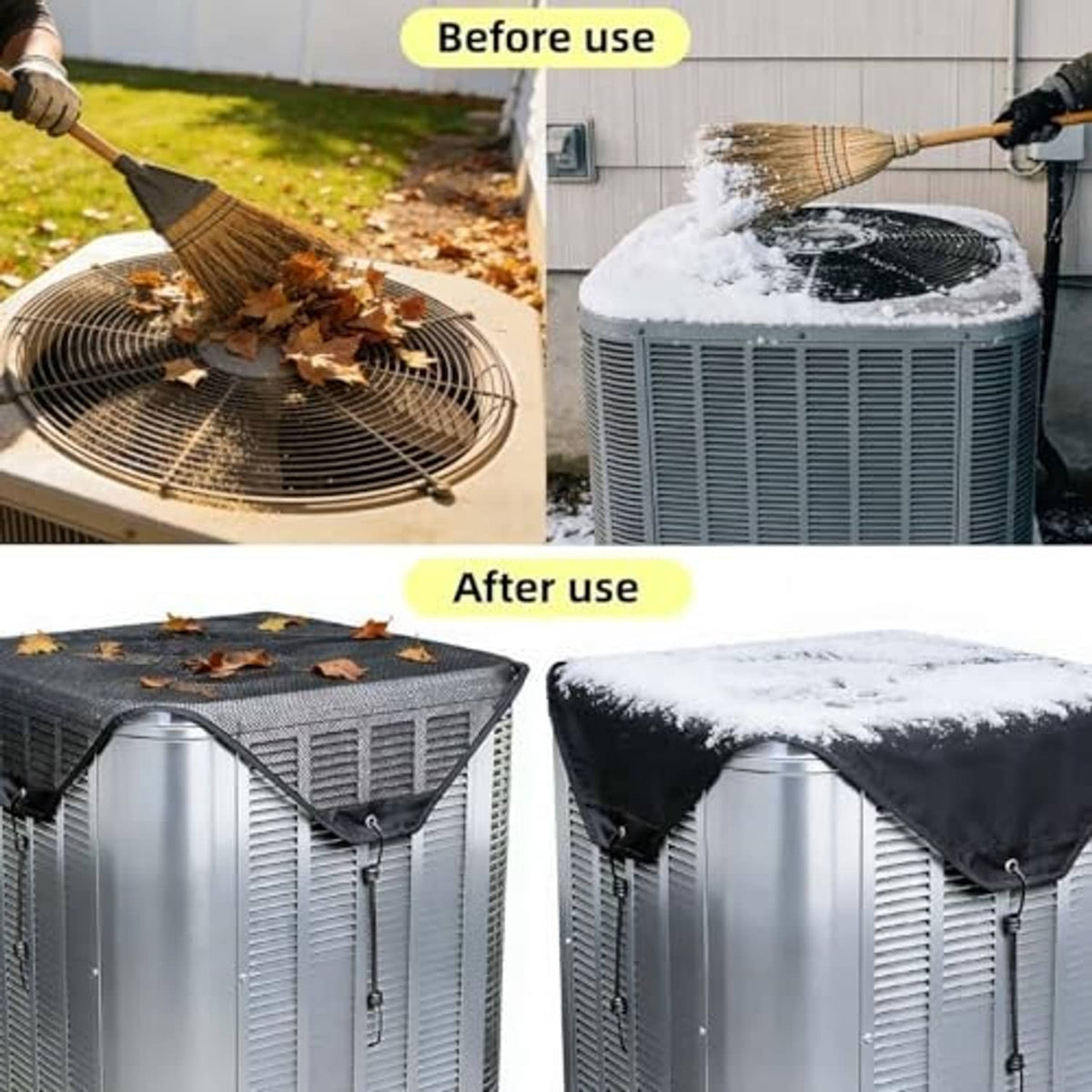 Outdoor AC unit cover over a silver unit; mesh top with leaf-pattern decoration
