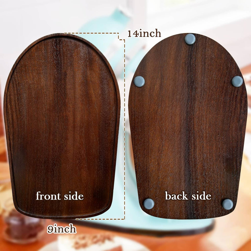 Walnut wood slider mat, front and back views with four non-slip corner pads
