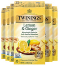 Twinings Lemon & Ginger caffeine-free herbal tea box, 25 tea bags, front view