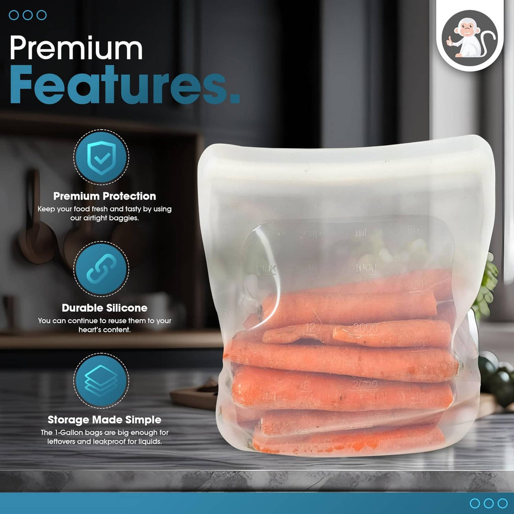 Reusable silicone sous vide bag filled with stacked orange carrots