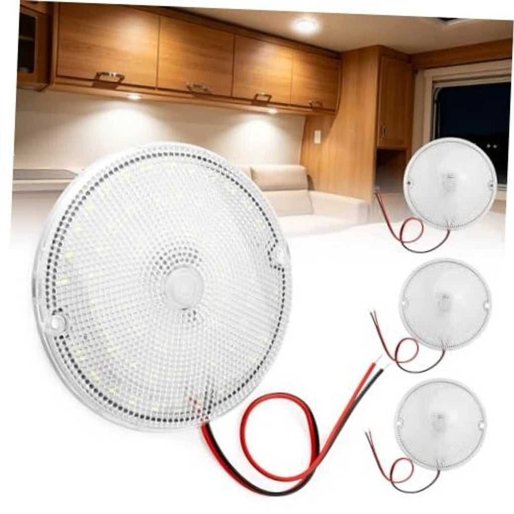 Round LED ceiling dome light with perforated white lens and red/black wire leads