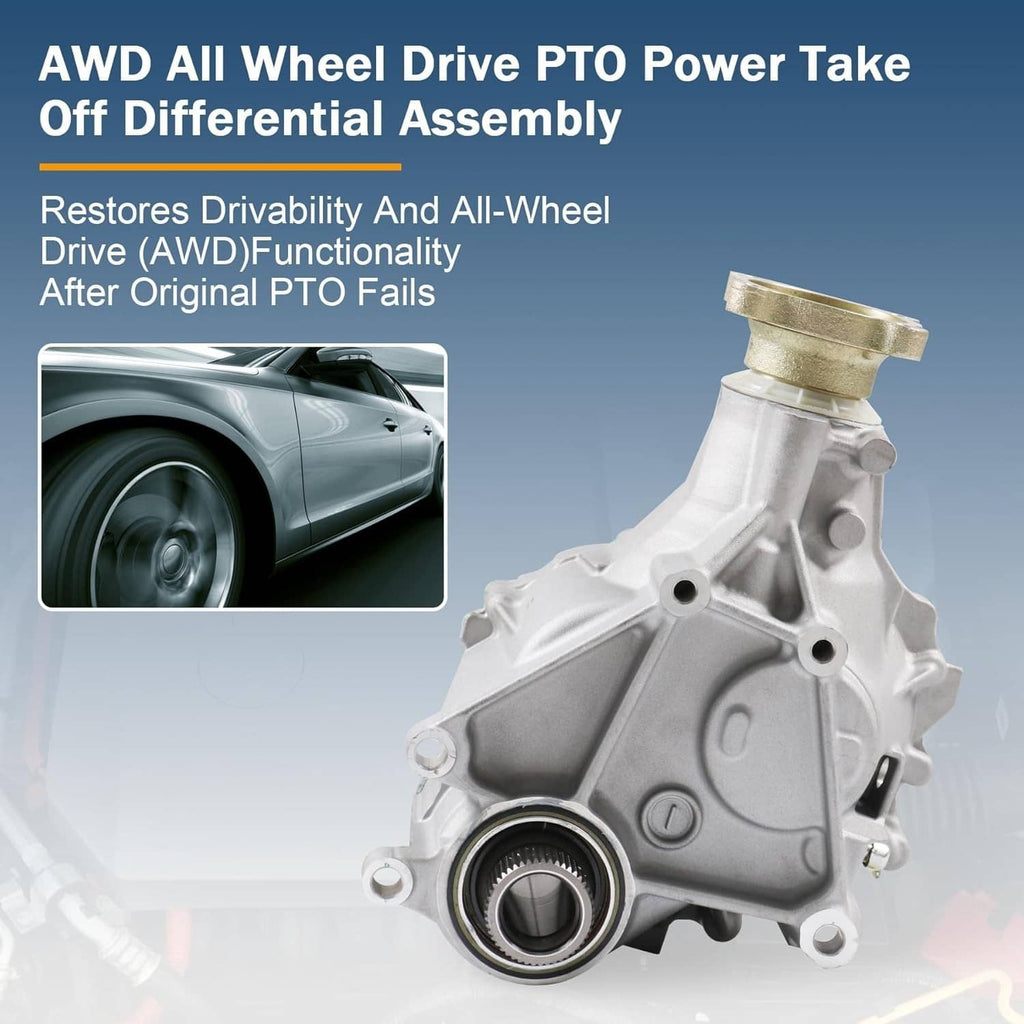 Silver transfer case assembly with black splined opening and gold mounting hub