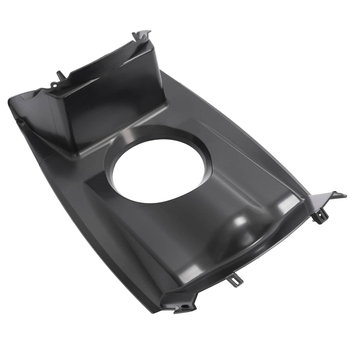 Black headlight bezel panel with round opening and mounting tabs