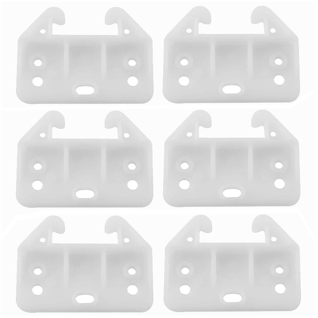 Set of 6 white plastic center-mount drawer rail guides with mounting holes