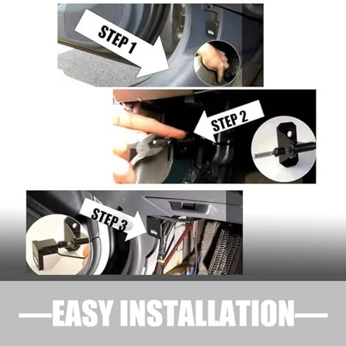 Black hood latch release handle cable repair kit shown with installation steps