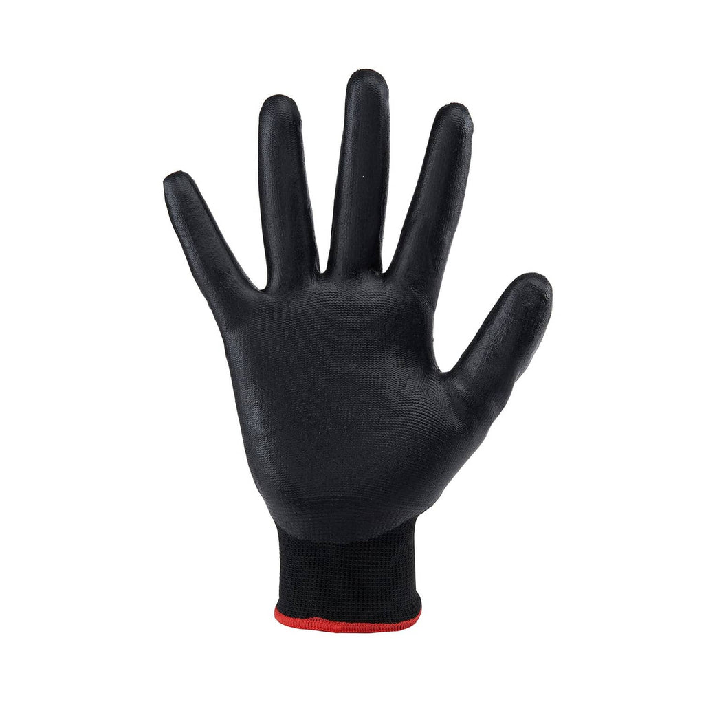 Single mechanic glove, black textured grip with red knit cuff
