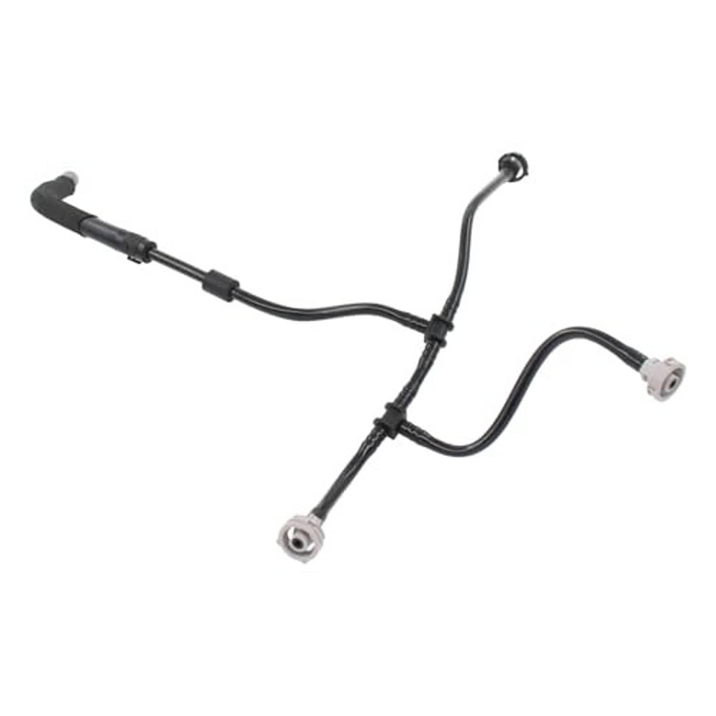 Coolant hose assembly with black lines and two metal threaded connection ports