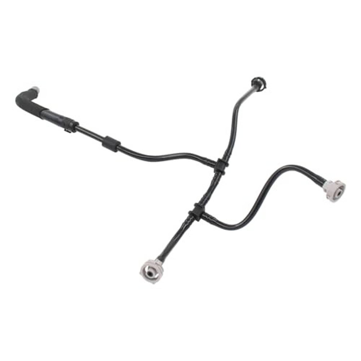 Coolant hose assembly with black lines and two metal threaded connection ports