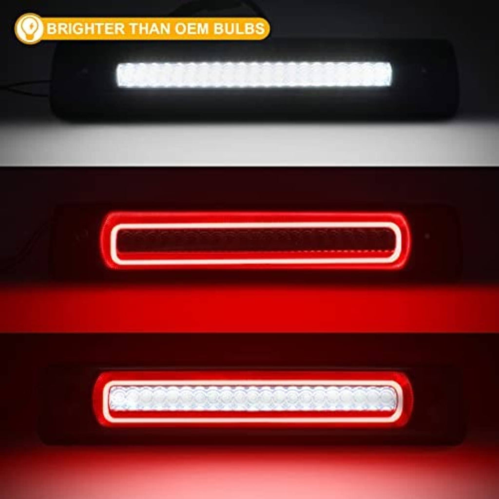 Lit smoked LED third brake light with red border and bright white LED array