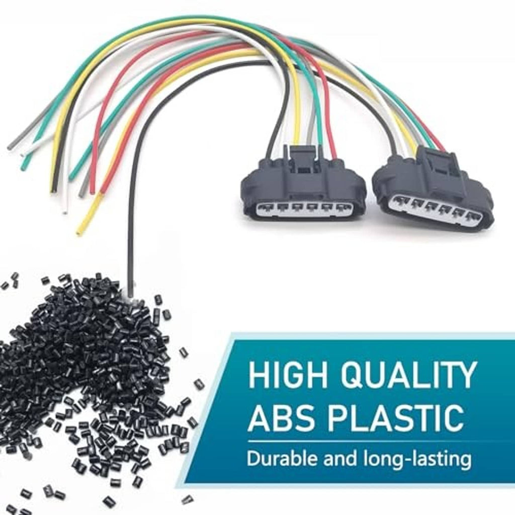 Wire harness with two black 6-pin plugs and multicolor wiring leads