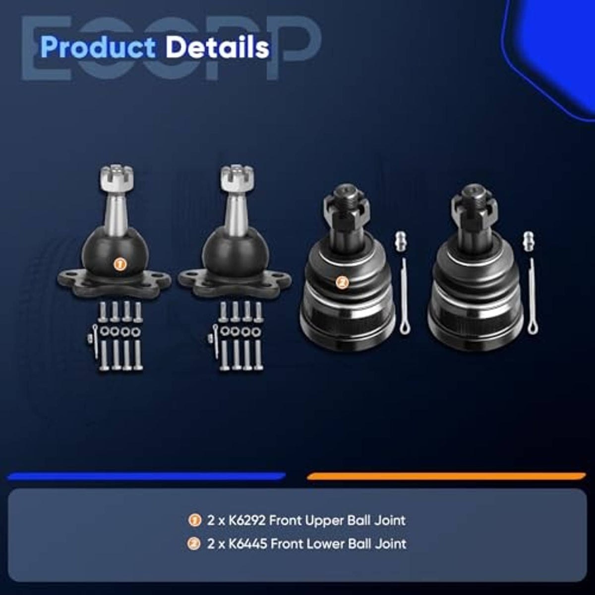 Ball joint suspension kit product details panel showing four joints and fastening hardware