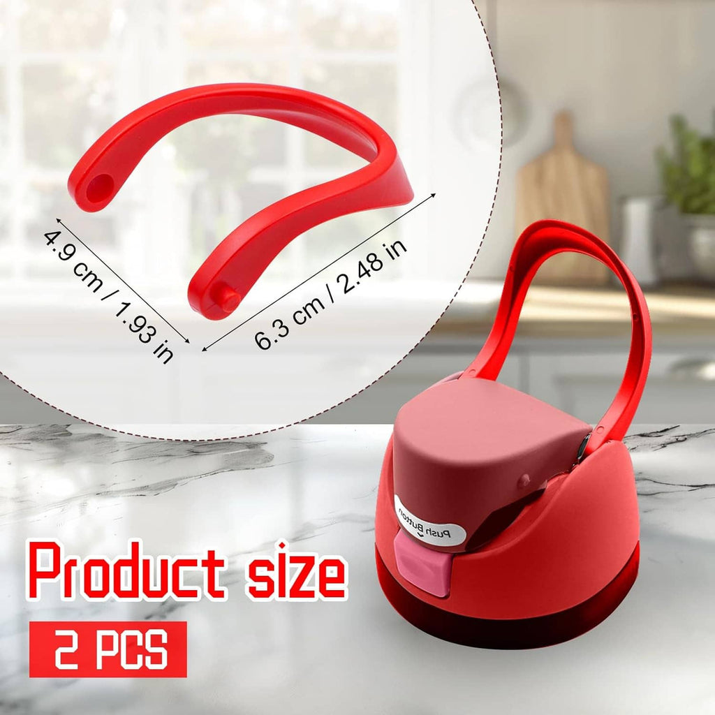 Red carry loop handle set attached to a water bottle cap for easy carrying.