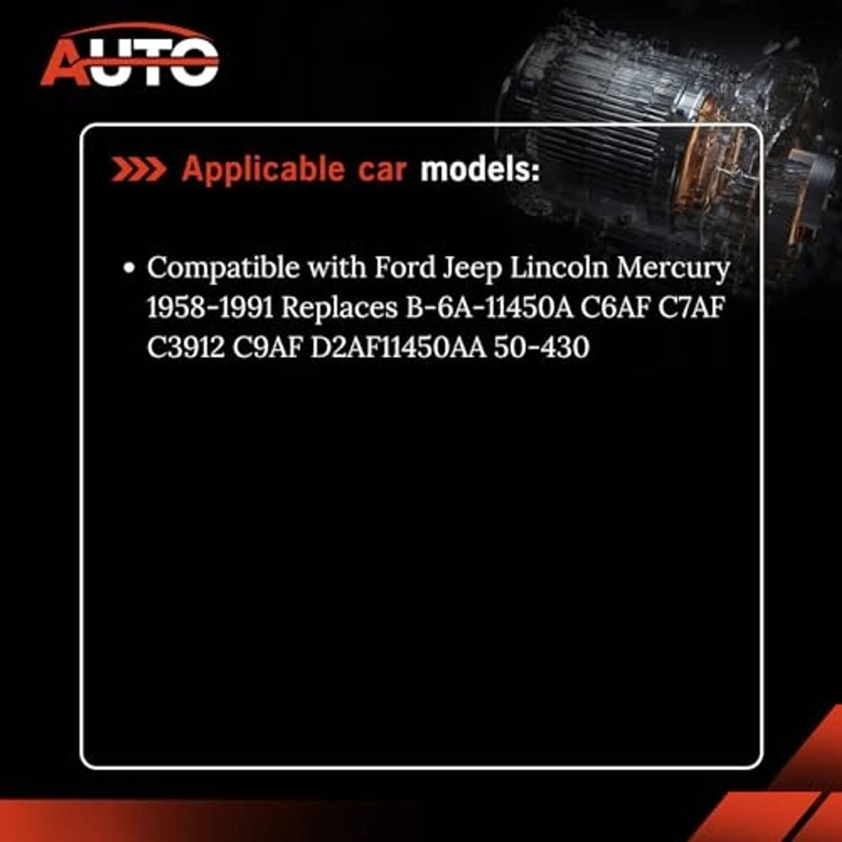 Starter relay solenoid compatibility graphic for select Ford and Jeep vehicles