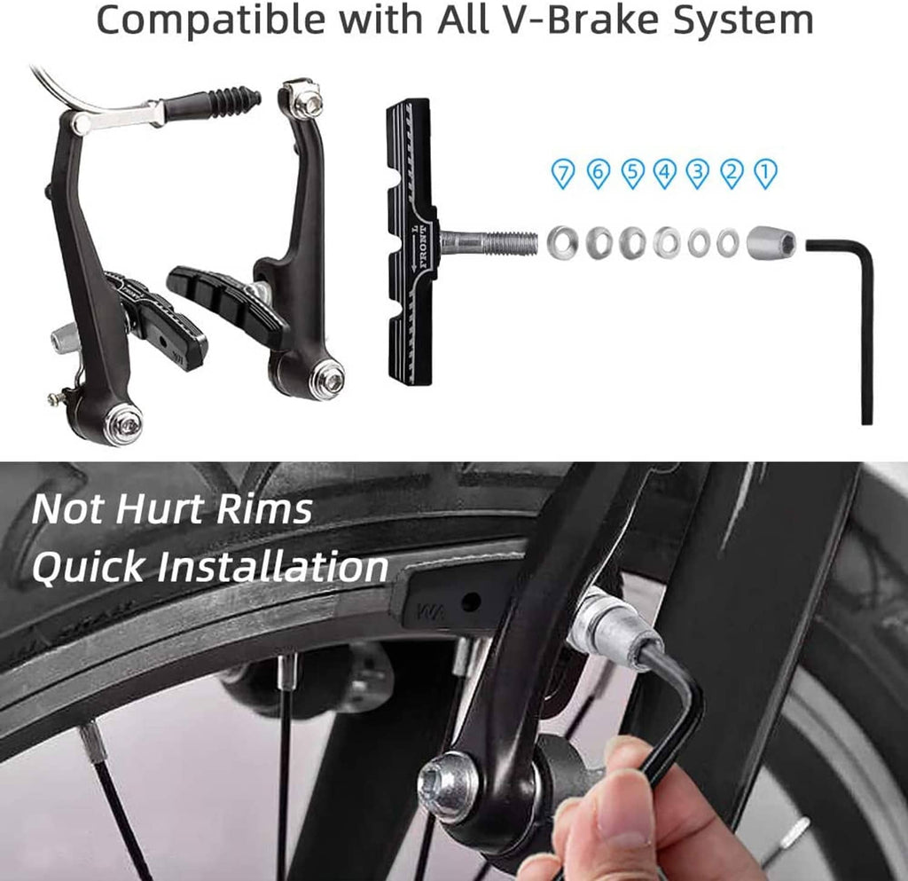 Black V-brake brake pads kit with screws and hex key for installation