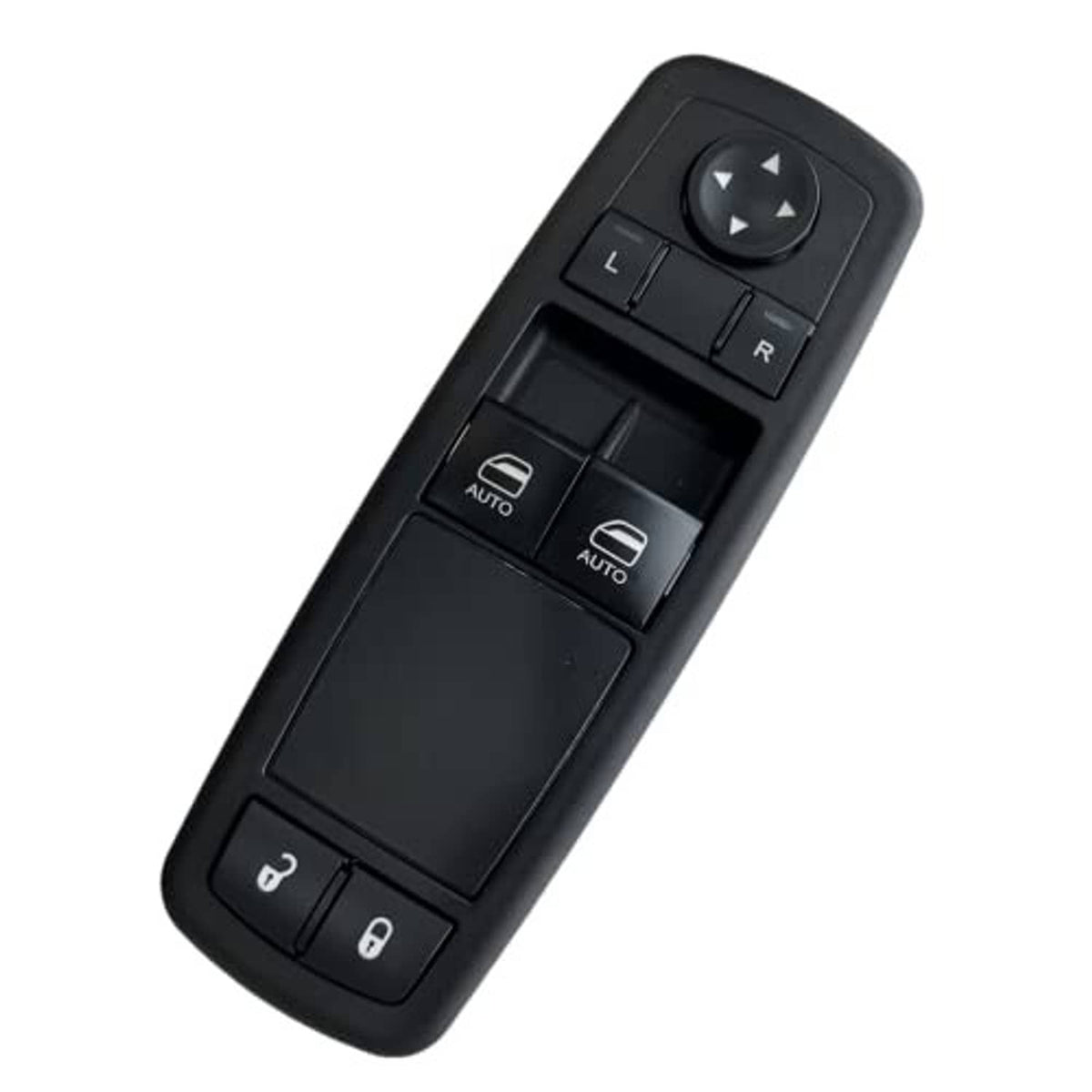Black power window master switch with window buttons, directional arrows, and lock