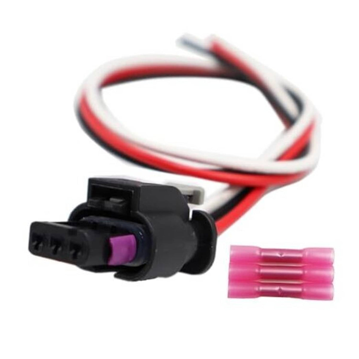 Camshaft position sensor connector with red and white wire leads