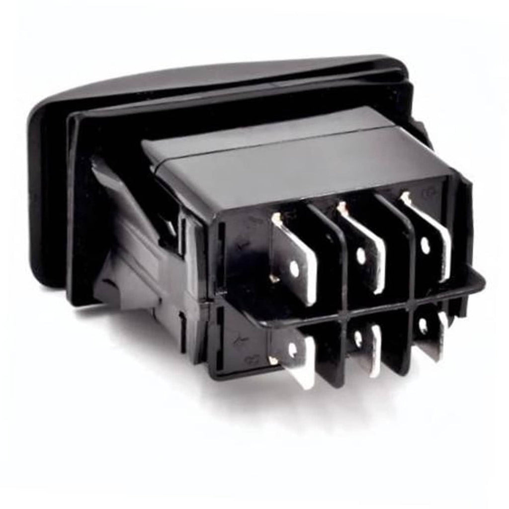 Forward/reverse switch with black housing and multiple metal spade terminals