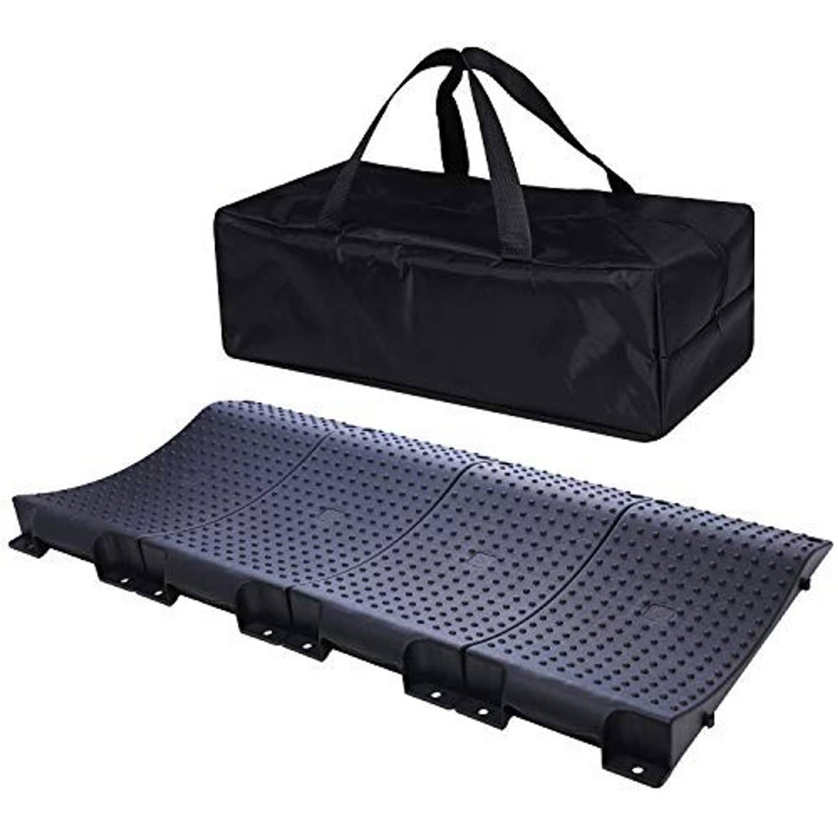 Car tire ramp pads with storage bag, dark anti-slip textured surface boards