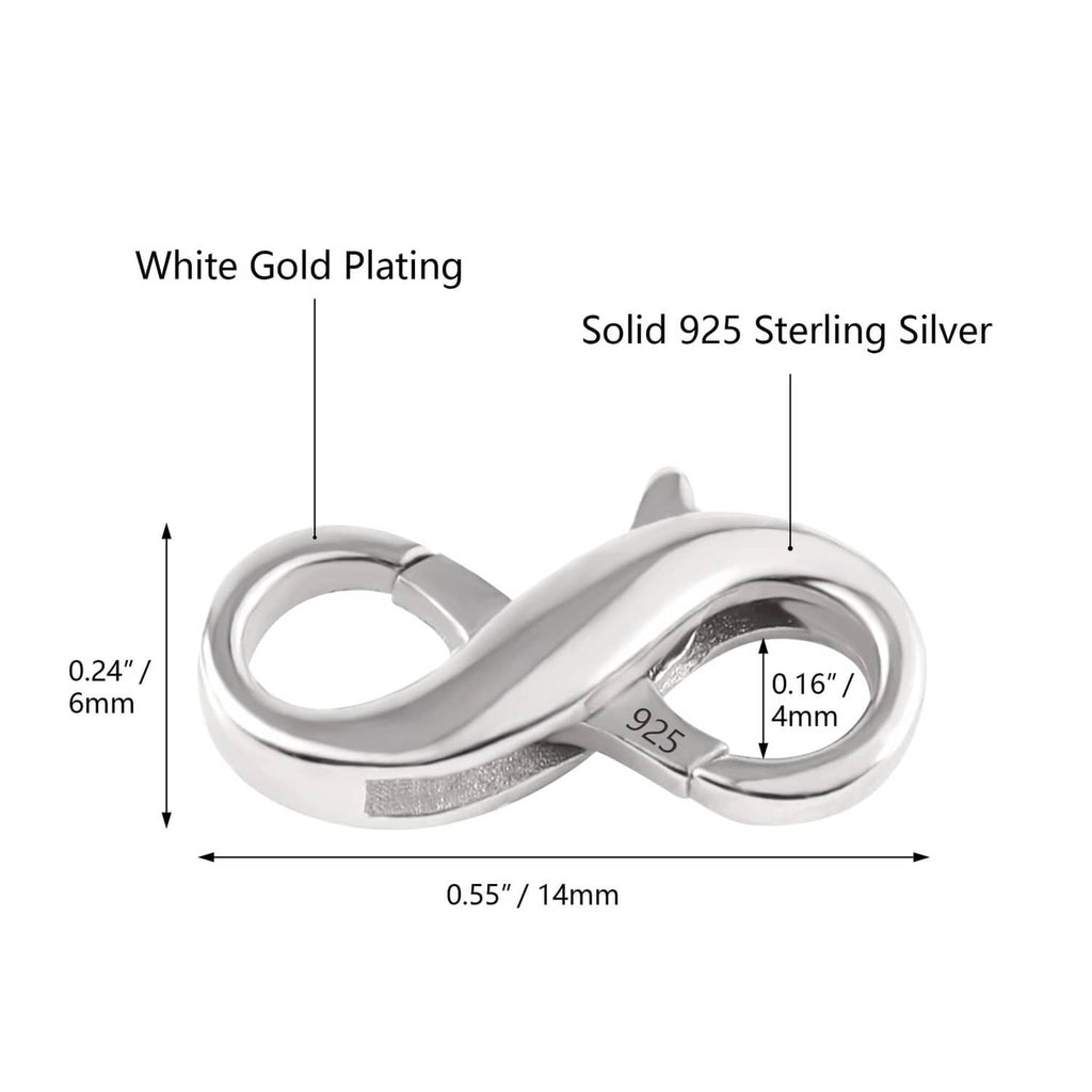 925 sterling silver lobster clasp extender, smooth connector with size details