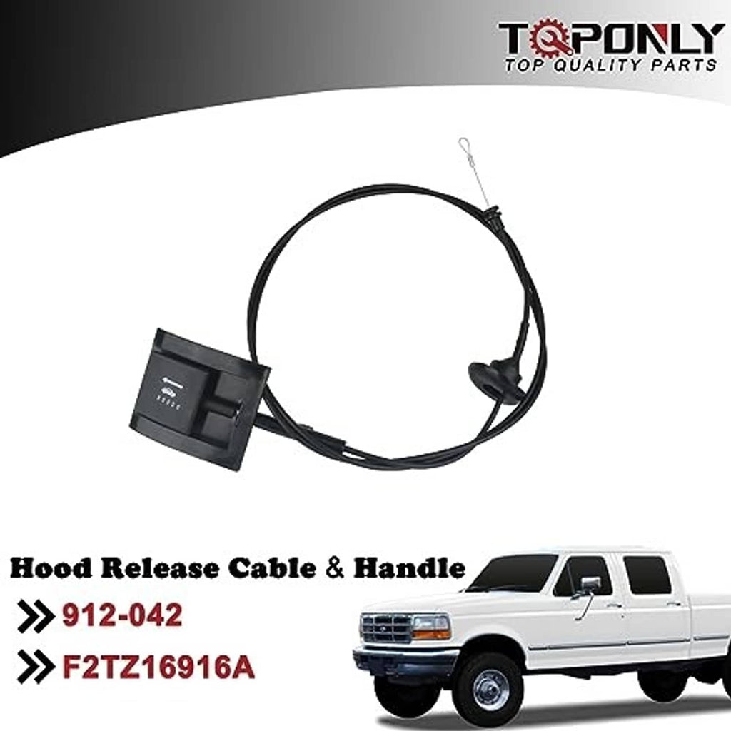 Hood release cable and pull handle assembly with cable loop and black release knob