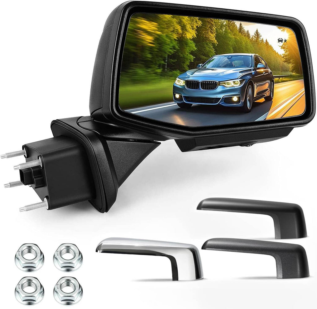 Heated passenger-side mirror with camera, 16-pin BSD, dark housing with built-in display