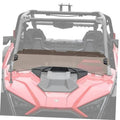 Tinted half windshield across the front cab opening with black clamps and supports