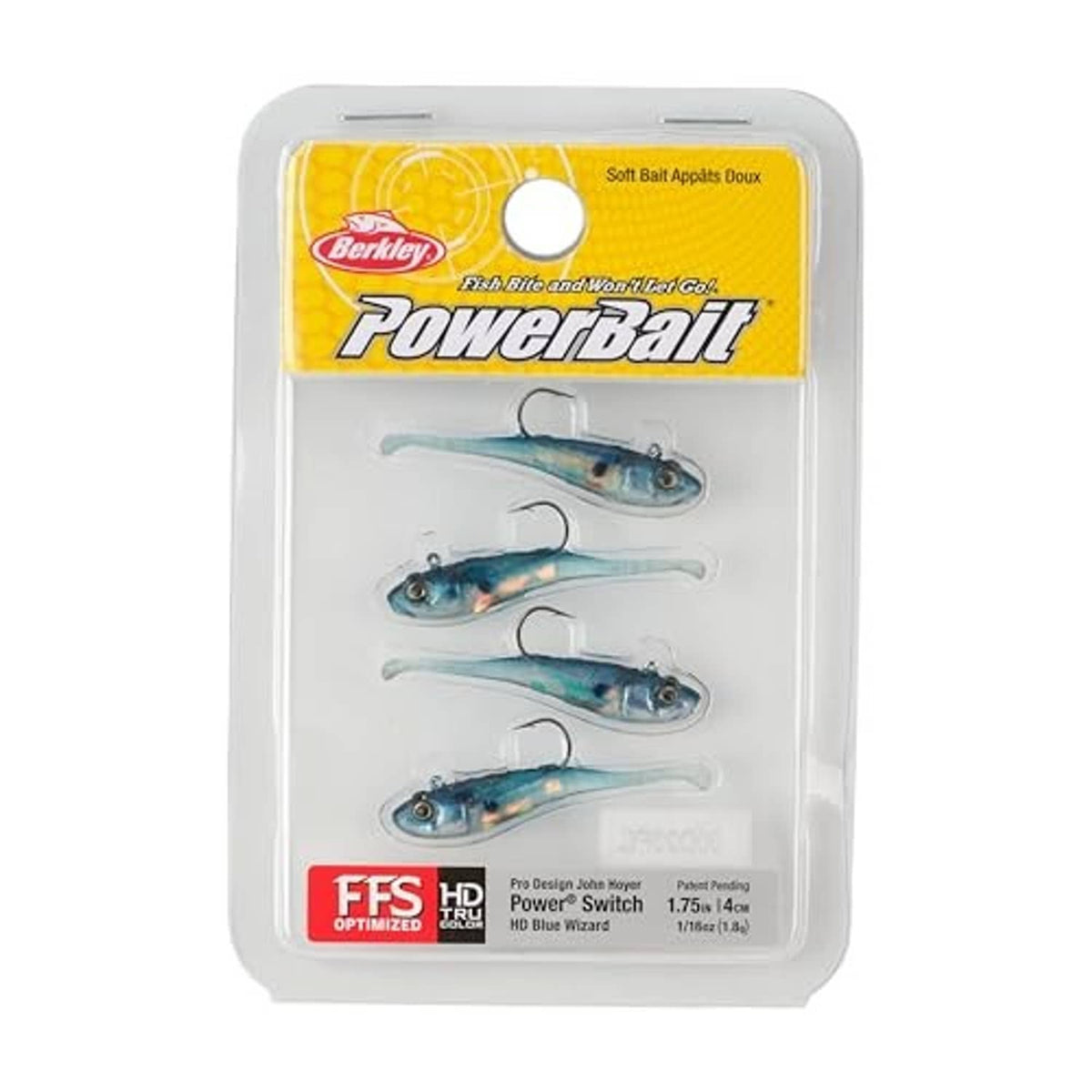Berkley Powerbait Power Switch soft plastic bait pack with four lures.