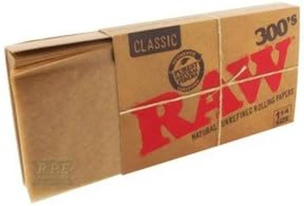Rolling papers pack side panel with Classic and 300’s logos, natural unrefined
