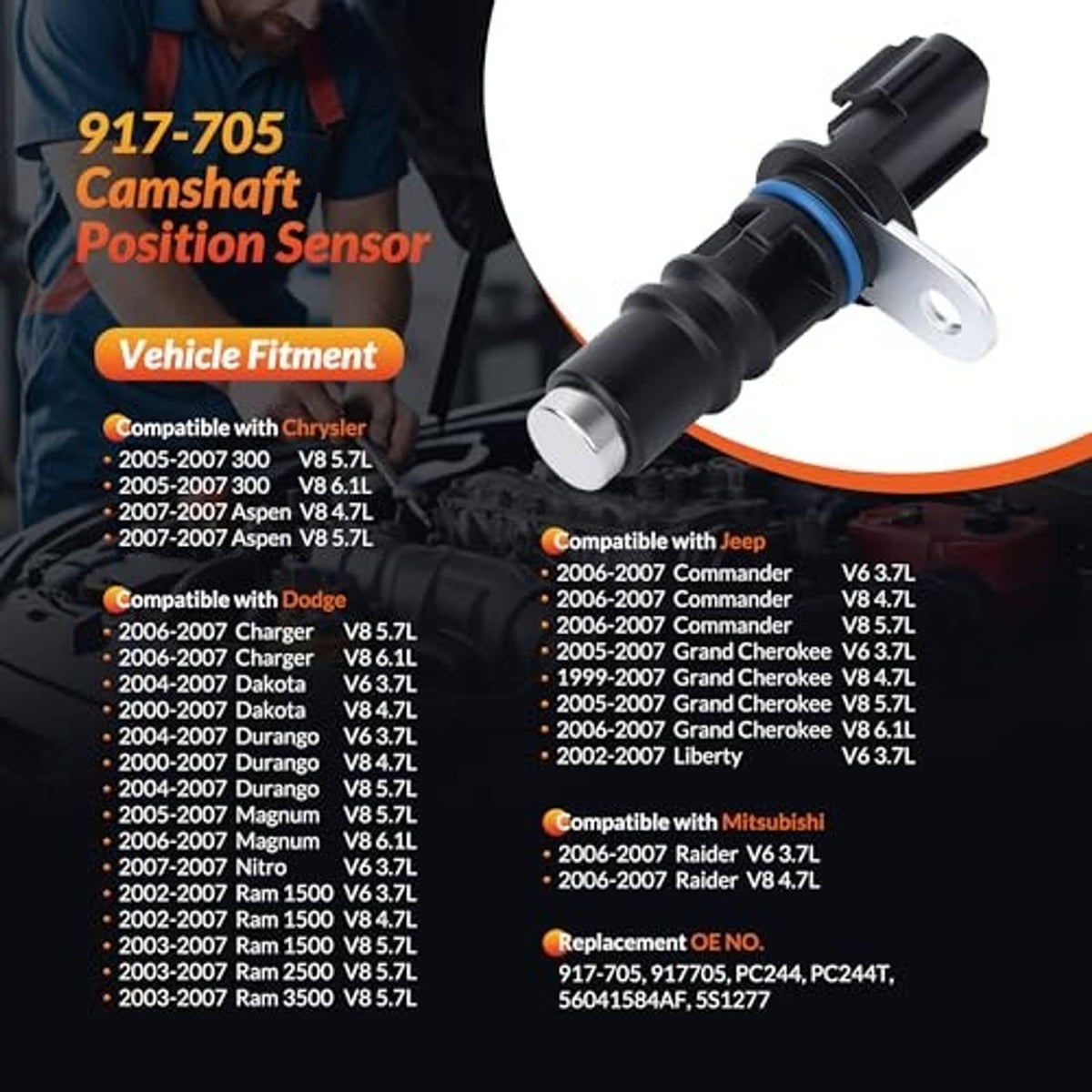 Camshaft position sensor with blue sealing ring and silver mounting hole