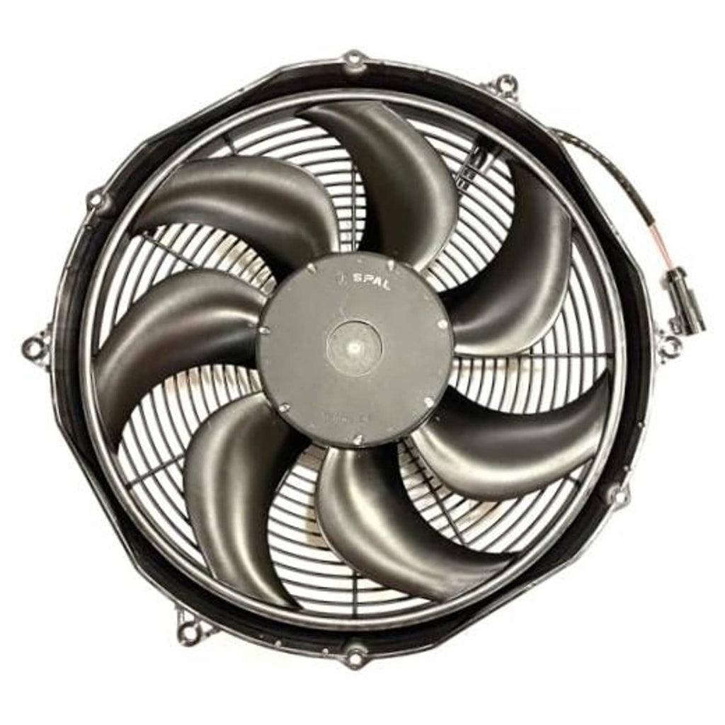 16-inch puller fan with four-blade shrouded design and gray SPAL center hub