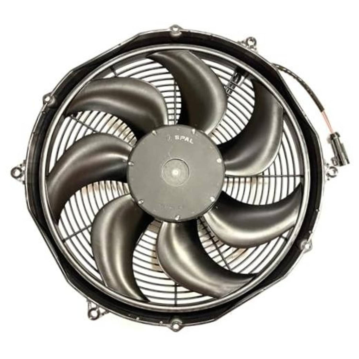 16-inch puller fan with four-blade shrouded design and gray SPAL center hub