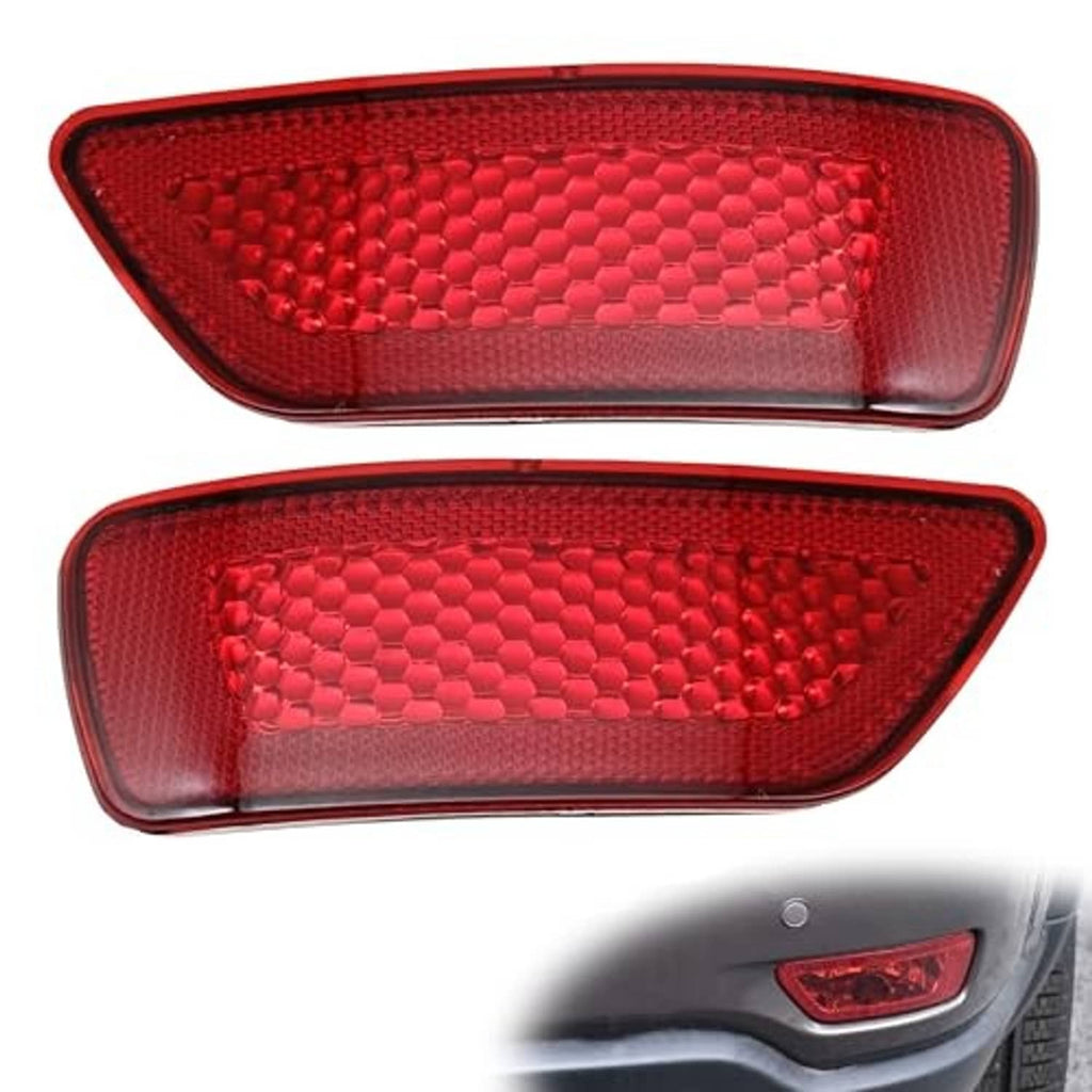 Red rear bumper reflector light pair with honeycomb lens and clear side section