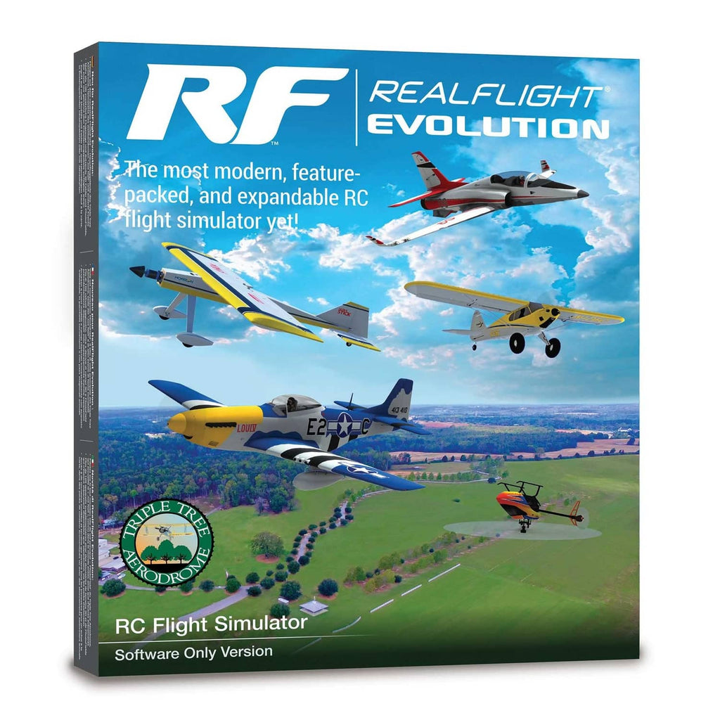 RC flight simulator software box side view: REALFLIGHT Evolution, software only version