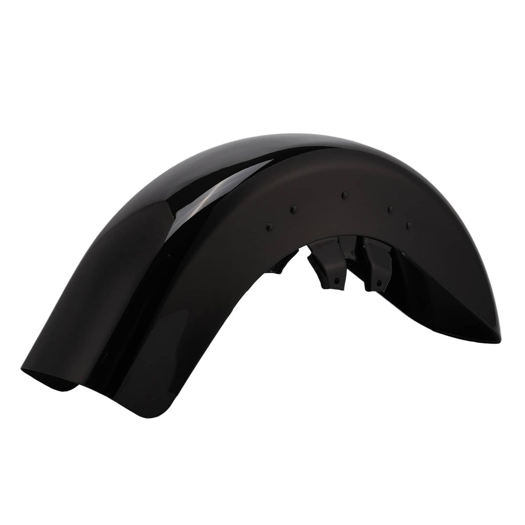 Vivid black front fender, angled view showing mounting area and curved edge
