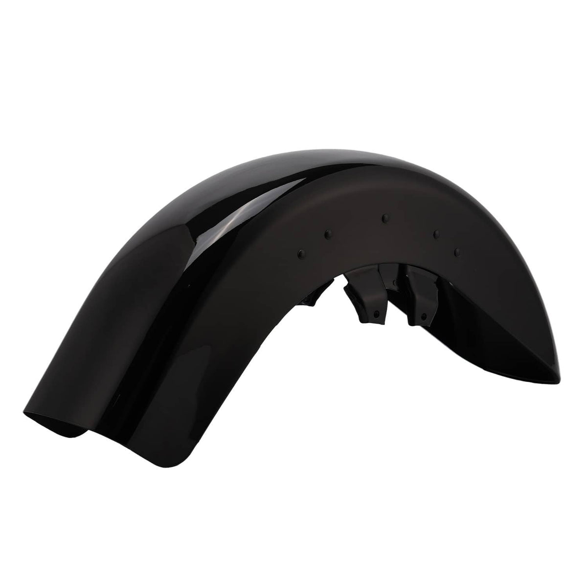 Vivid black front fender, angled view showing mounting area and curved edge