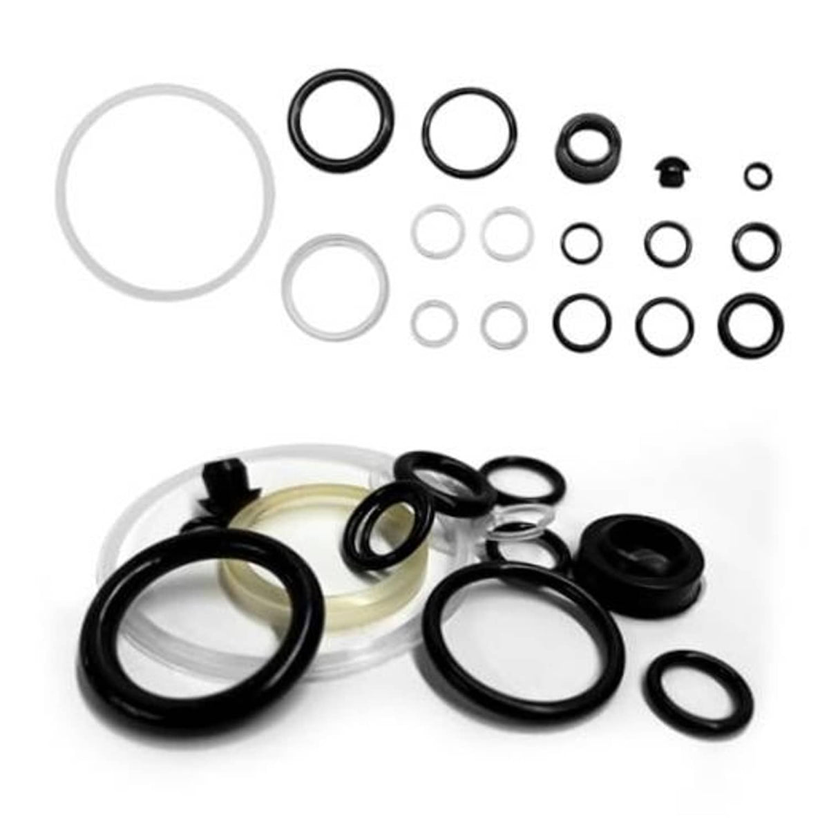 Floor jack seal kit: 51 assorted O-rings and seals in black and clear