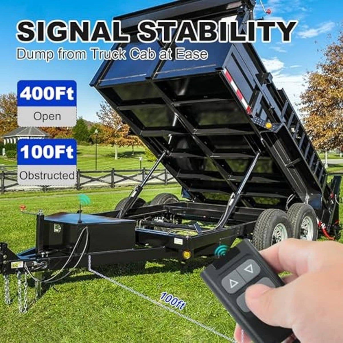 Handheld remote controller for dump trailer with up and down buttons