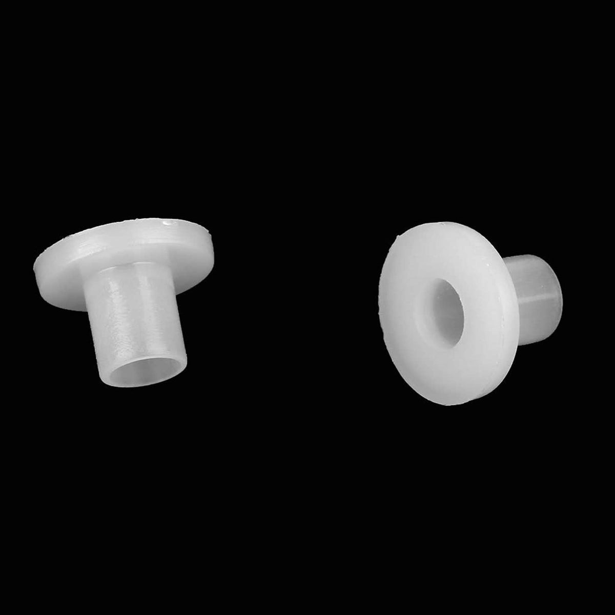 White insulated spacer bushings, flanged head with center hole and short post