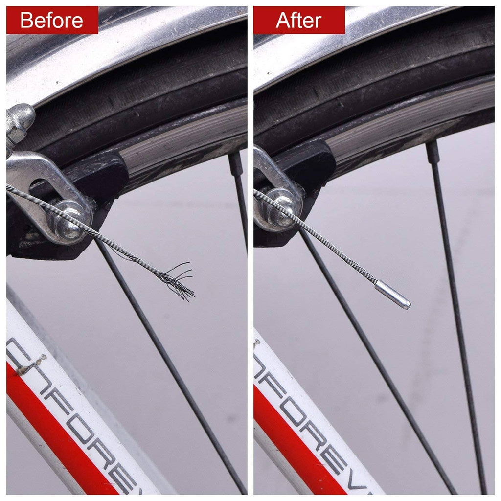 Shifter cable installation view before and after on a fork, showing cable housing