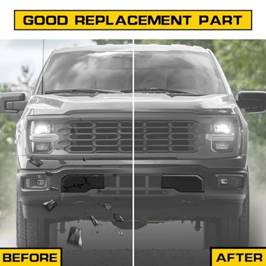 Front bumper guard pad inserts, before-and-after view with damaged areas covered
