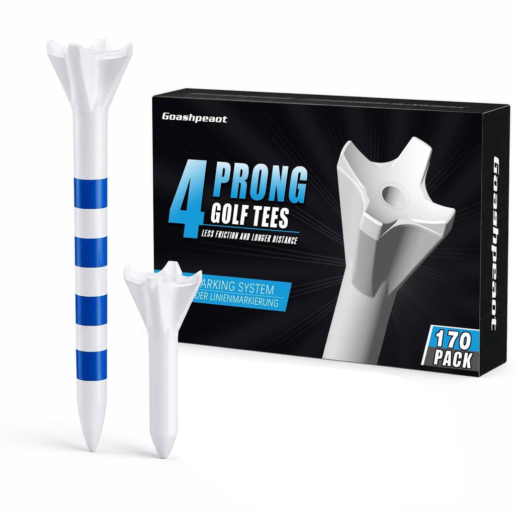 4-prong golf tees with white heads and blue-striped shafts; boxed 170-pack set