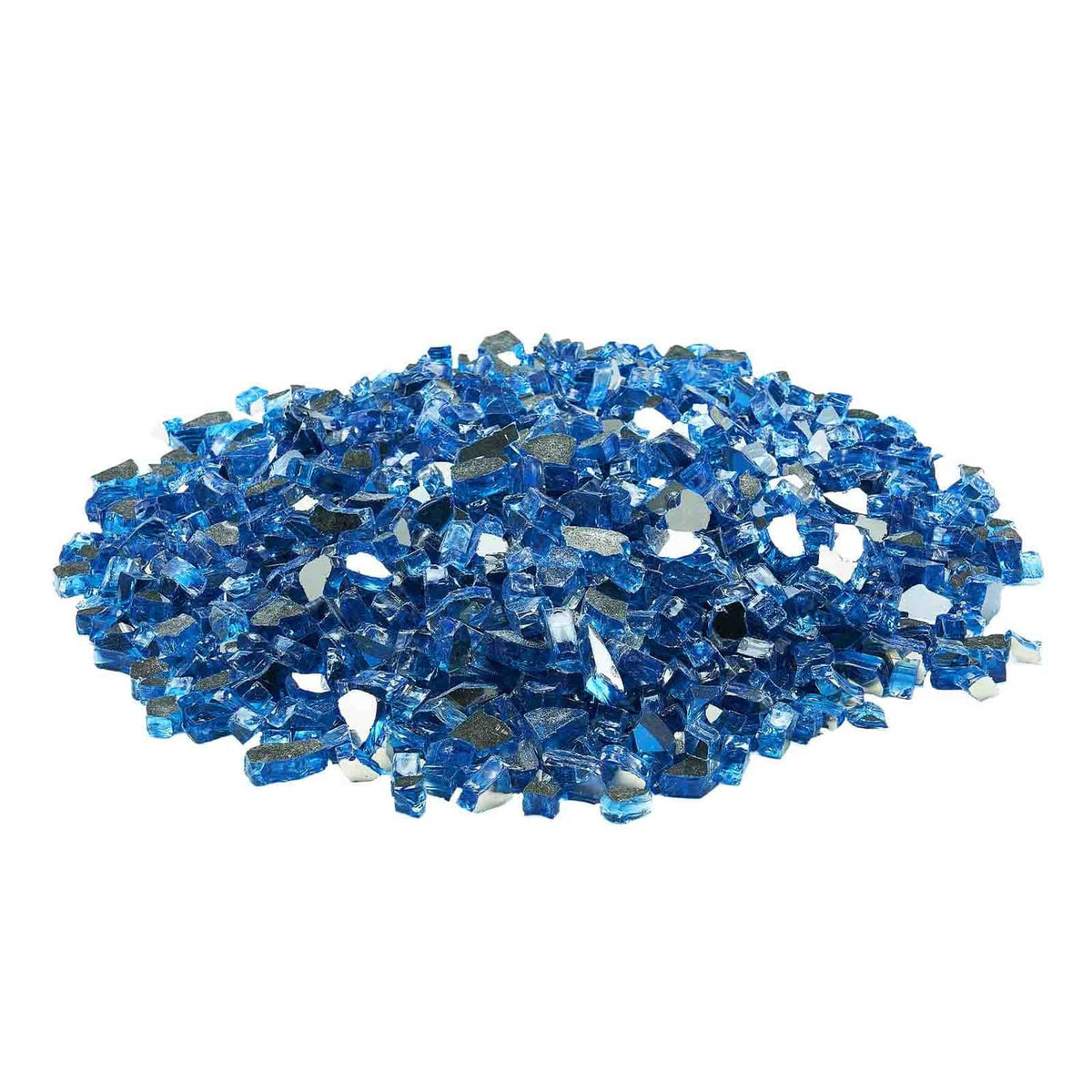 Pacific Blue fire pit glass rocks, 1/2-inch blue glass chunks in a pile