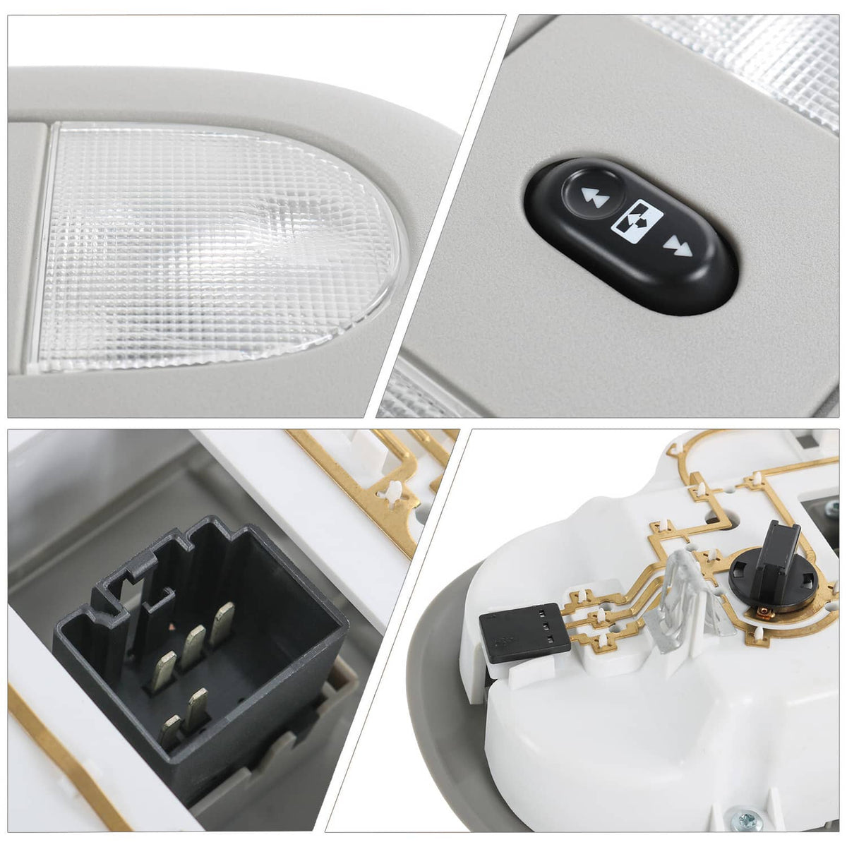 Overhead console LED light lens close-up with black multi-button switch