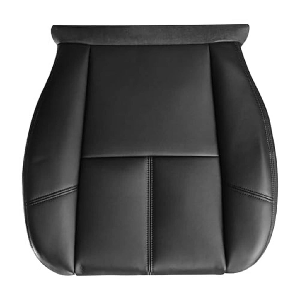 Black leather front seat bottom replacement cover with center seam and padding