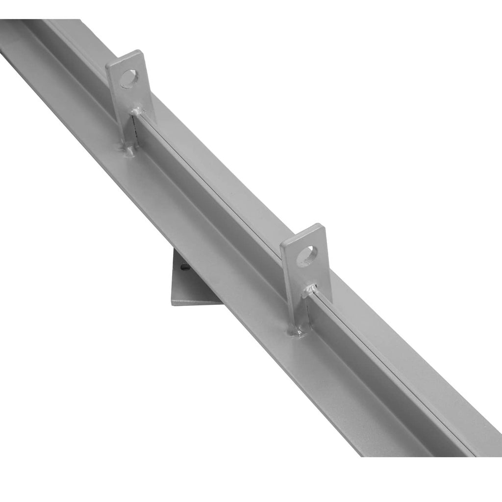 Silver aluminum battery tray frame with mounting holes and bracket supports