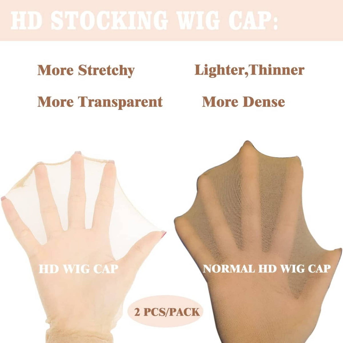 Transparent HD wig cap graphic showing stretchy, breathable sheer mesh