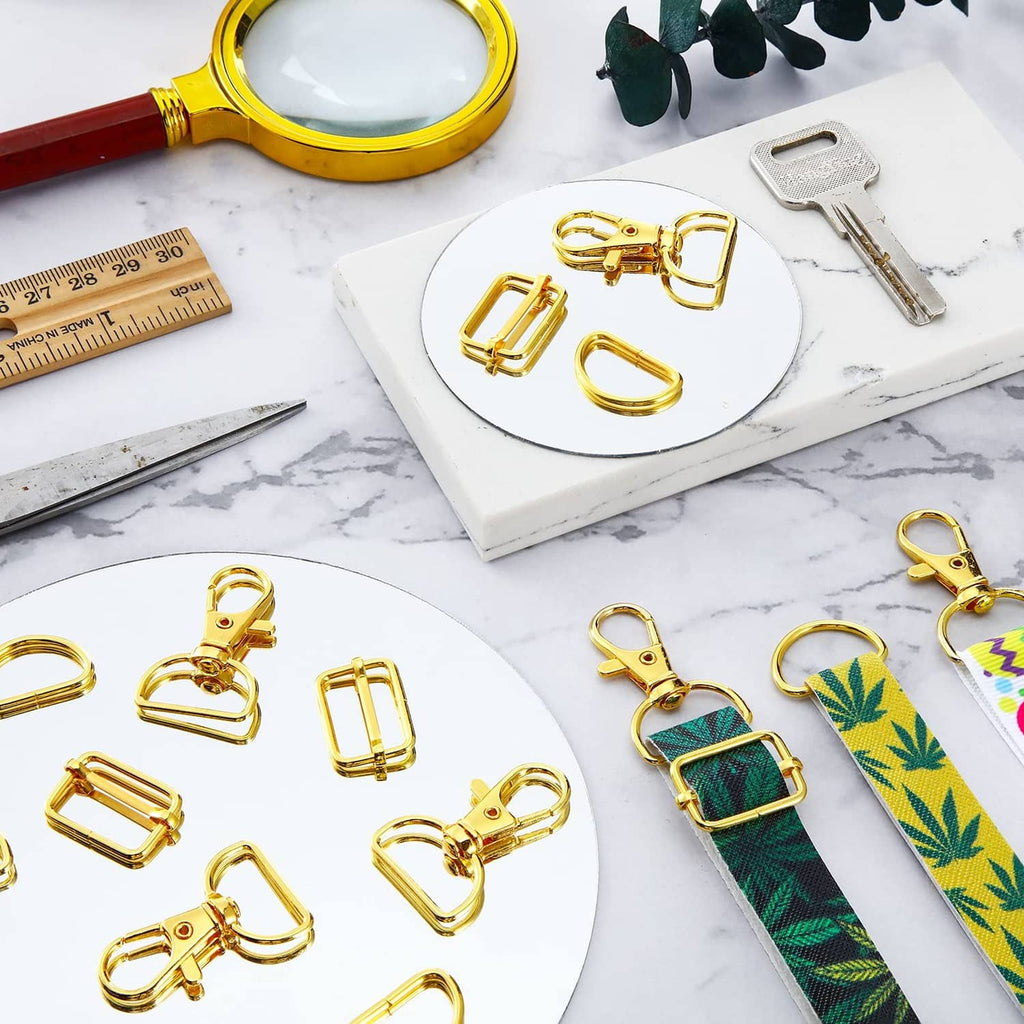 Gold swivel D-ring clips on circular cards, multiple sets