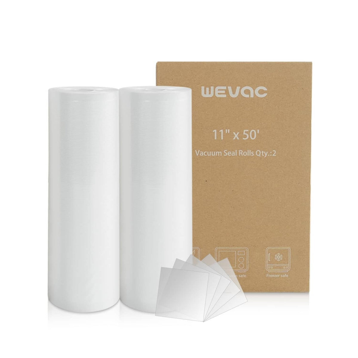 White vacuum sealer bag rolls with cardboard box, 11 x 50 ft, 2-pack